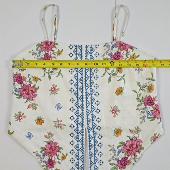 NWT Rachel Zoe Women White Linen Blend Crop Cami Top Knot Embroidery Print Sz S - Picture 10 of 12